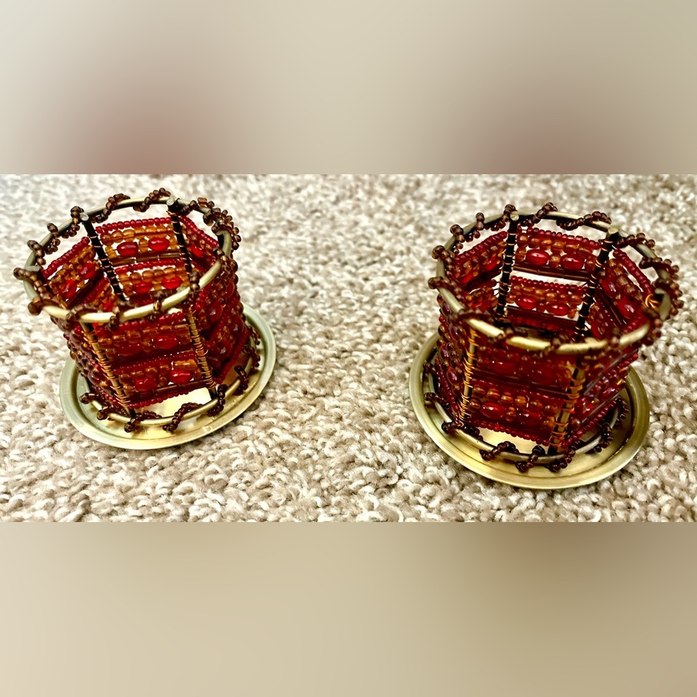 PartyLite Moroccan Spice Beaded Tealight Rings/ Napkin Rings- 8 rings total